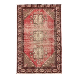 Vintage Distressed Geometric Rug Three Medallion Design – 49″ × 74″ For Sale