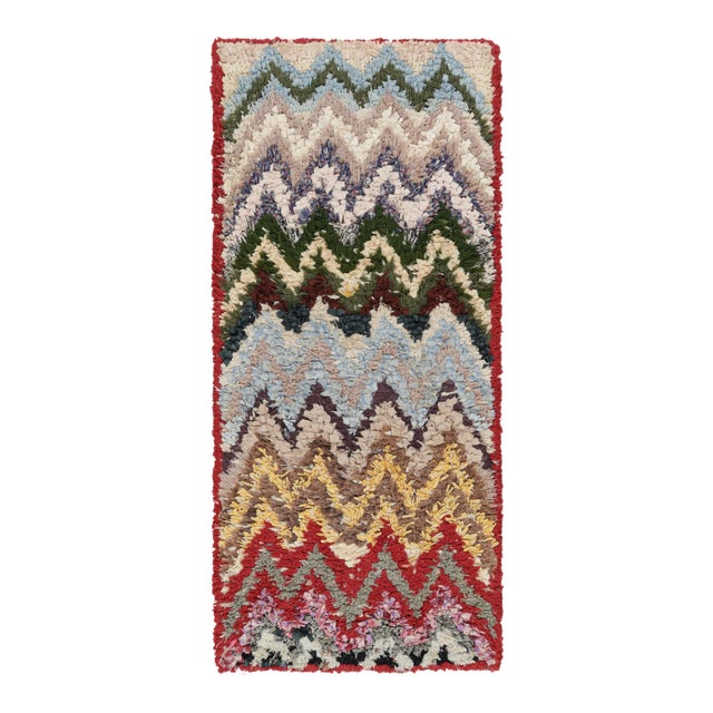 Vintage Moroccan Runner Rag Rug With Multicolor Chevron Patterns - Rug & Kilim For Sale