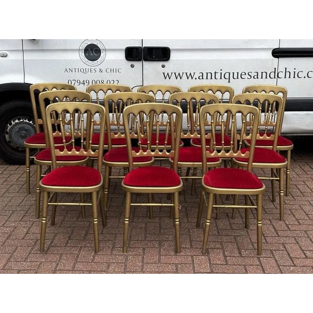 Louis Style Upholstered Gilt Wood Dining Chairs, Set of 12 For Sale - Image 4 of 13