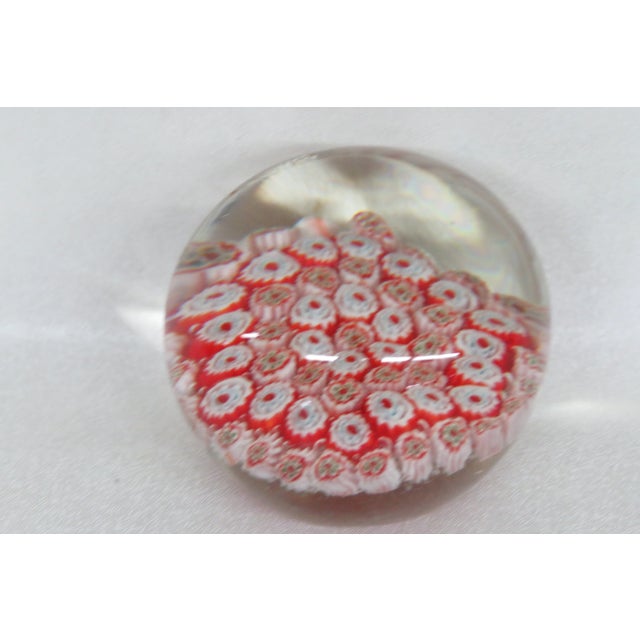 Hand Blown Art Glass Paperweight Red and White Flowers Design For Sale - Image 10 of 13