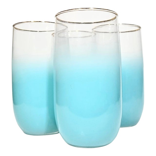 Turquoise Blendo Glasses - Set of Four For Sale