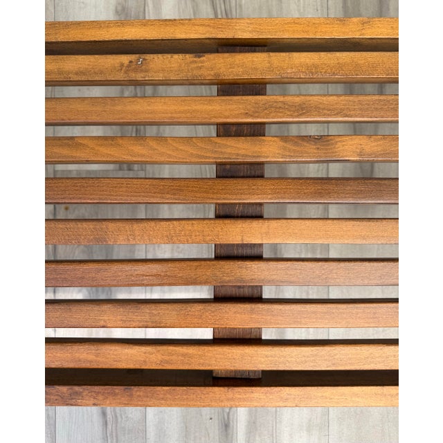 Brown Vintage Scandinavian Modern Slatted Wood Bench Made in Yugoslavia For Sale - Image 8 of 13