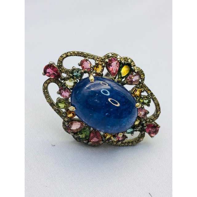 Bochic "Orient" Diamond, Tourmaline & Tanzanite Ring Set In 18K Gold & Silver For Sale - Image 9 of 12