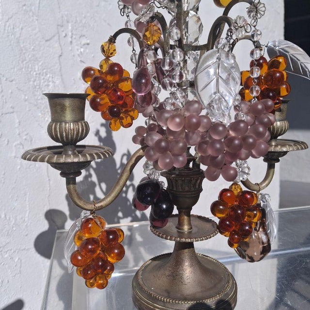 19thc French Louis XV Bronze With Crystal Fruit Table Lamp/ Girandole/ Candelabra For Sale - Image 14 of 18