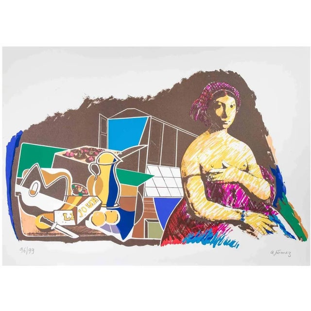 La Fornarina is a colored lithograph realized by Antonio Fomez in 1970s . Hand-signed in pencil on the lower right....