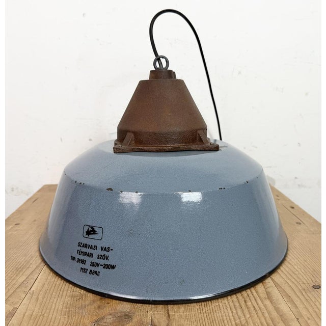 Industrial Grey Enamel and Cast Iron Pendant Light, 1960s For Sale - Image 14 of 17