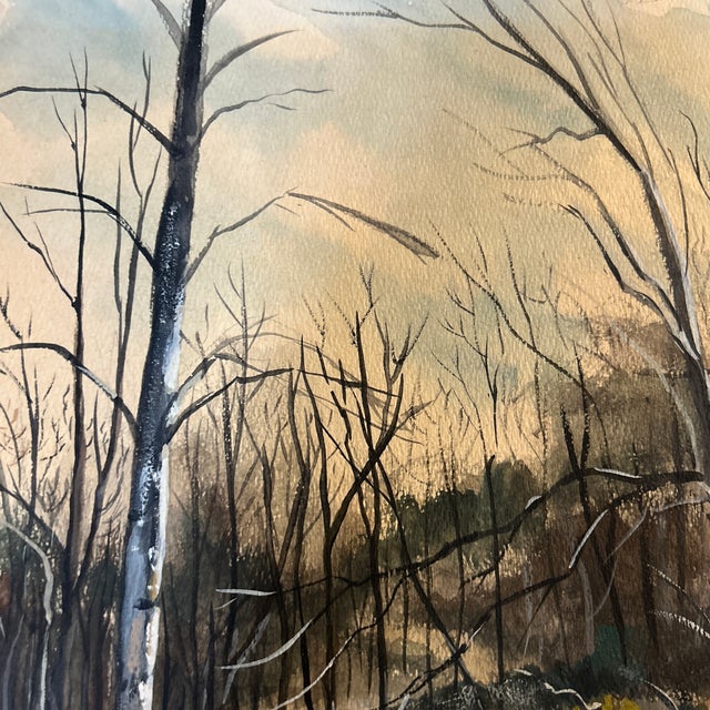 1970’s Impressionist Winter Landscape Watercolor Painting For Sale - Image 4 of 5