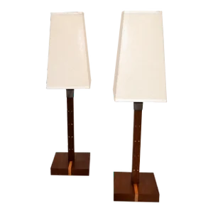 Pair, Ida Table Lamp Wenge Wood & Bronze Signed Romeo Sozzi for Promemoria Italy