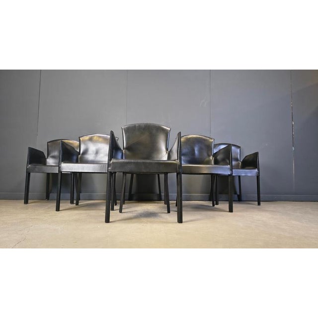 Italian Black Leather Dining Chairs, 1980s, Set of 6 For Sale - Image 11 of 15