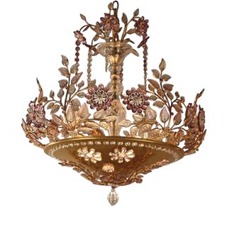 Cut Glass Floral Chandelier from Maison Bagués, 1950s For Sale
