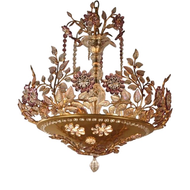 Cut Glass Floral Chandelier from Maison Bagués, 1950s For Sale