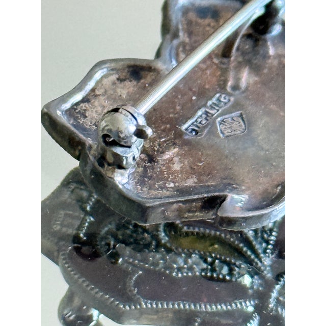 Mid Century Sterling Silver JMS Enamel and Marcasite Butterfly Brooch For Sale - Image 11 of 13