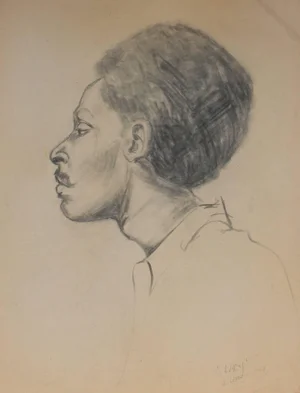 Laura Lengyel "Lacy" Portrait in Profile, Charcoal Drawing, 1967 1967