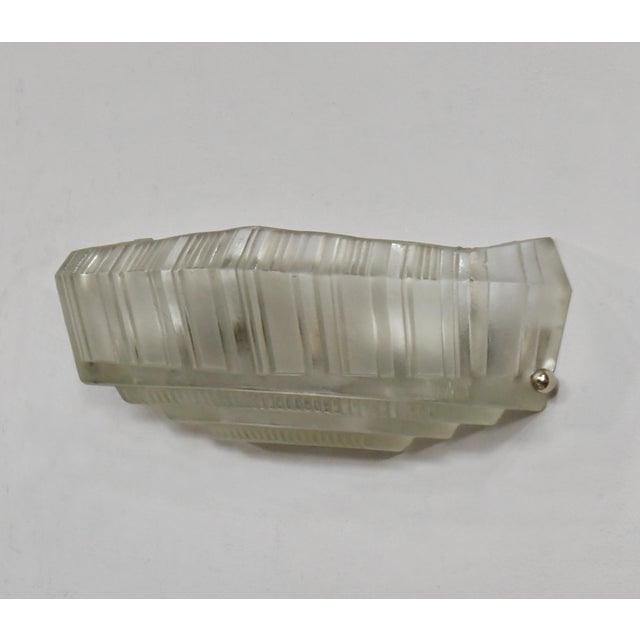 Art Deco Genet Et Michon French Art Deco Ribbed Glass Stepped Wall Sconces 1930s - A Pair For Sale - Image 3 of 13
