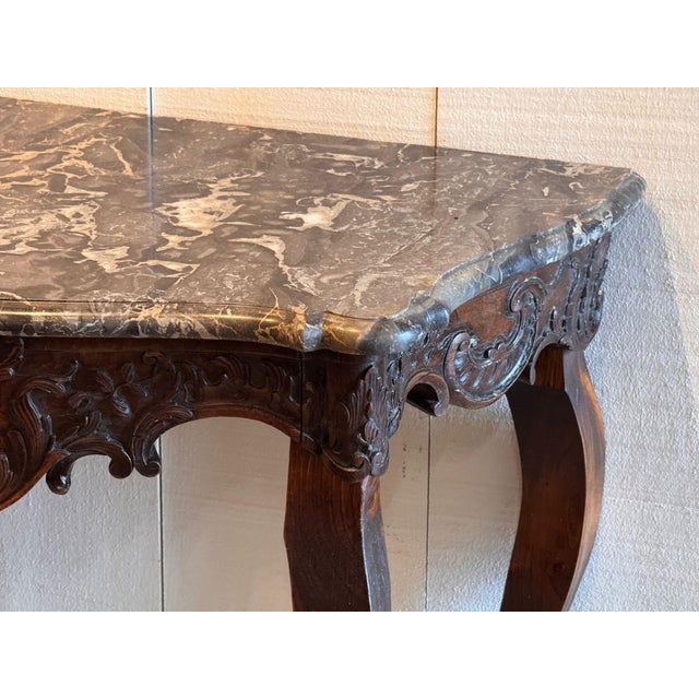Wood 19th Century Walnut Console With Serpentine Marble Top For Sale - Image 7 of 10