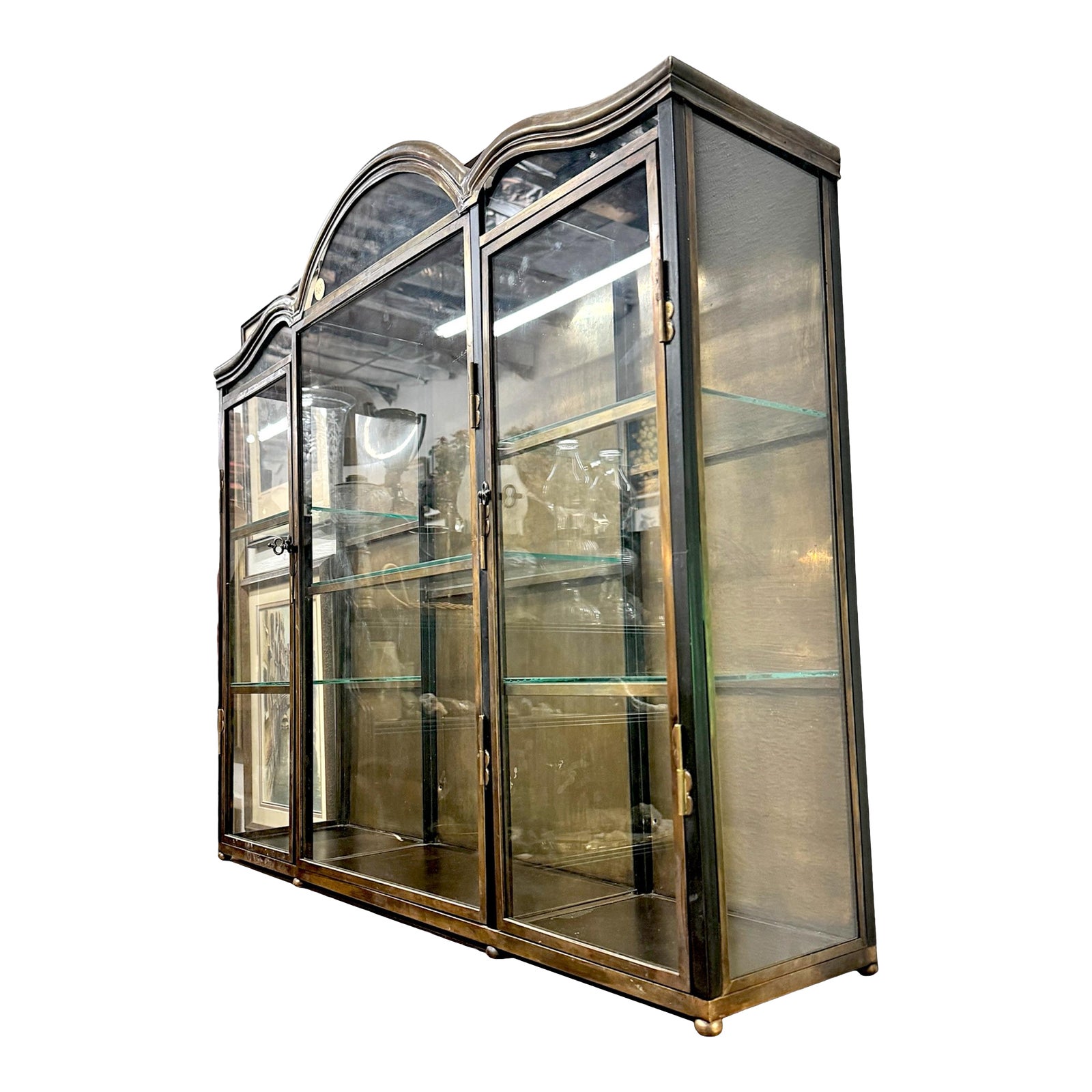 1970s Vintage Neoclassical Vitrine Brass Chapman Display Case Etagere ...