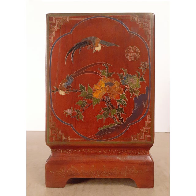 Late 19th Century Chinese Red Lacquer Huaniao Rhomboid Bitong For Sale - Image 5 of 11