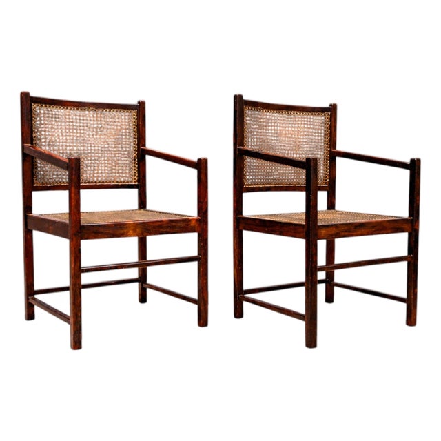 Pair of Armchairs in Hardwood & Caning 1960s For Sale