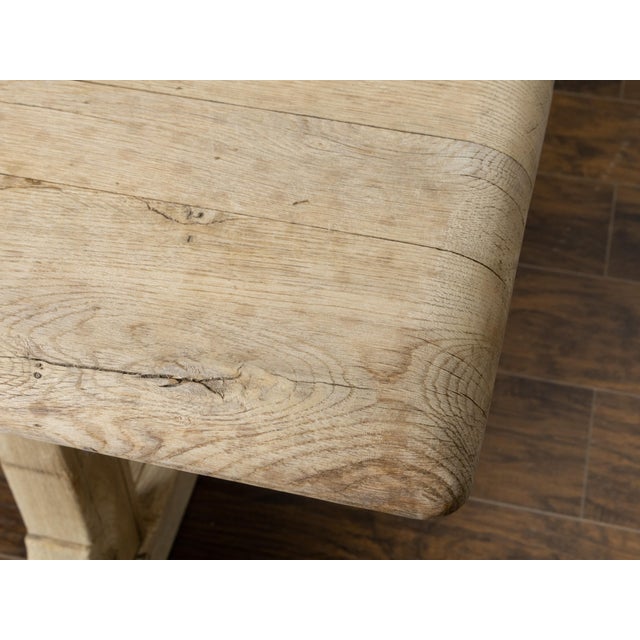 English Rustic English 19th Century Natural Wood Farm Table with Trestle Base For Sale - Image 3 of 11