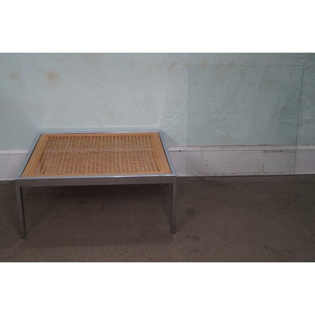 Milo Baughman Chrome & Cane Glass Top Square Coffee Table ... Excellent overall condition, with light expected surface wear, minor tarnish and a minor dimple on one.