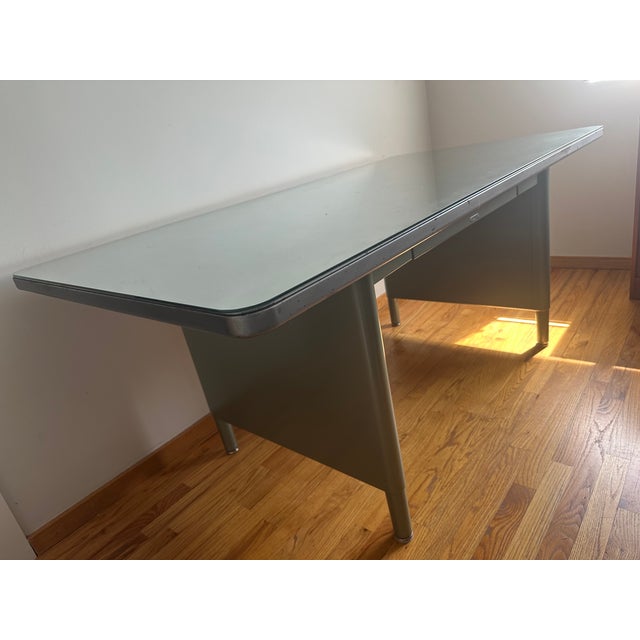 Mid-Century Modern Vintage McDowell & Craig Vintage Tanker Desk With Custom Glass Top For Sale - Image 3 of 10