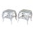 Vintage Boho Chic White Wicker Scrolled Side Tables With Glass Tops - A Pair For Sale