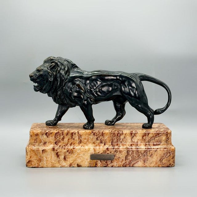 Black Early 20th Century Bronze Walking Lion For Sale - Image 8 of 8