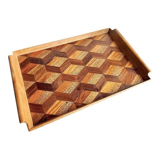 Mid 20th Century Chevron Marquetry Wood Tray For Sale