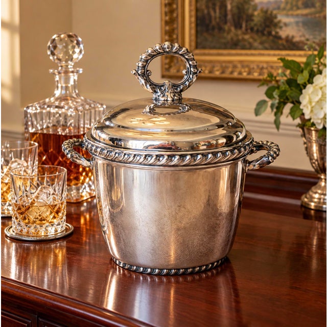 Take a step back in time! This silverplate ice bucket with thermal glass liner would be an elegant addition to your bar....