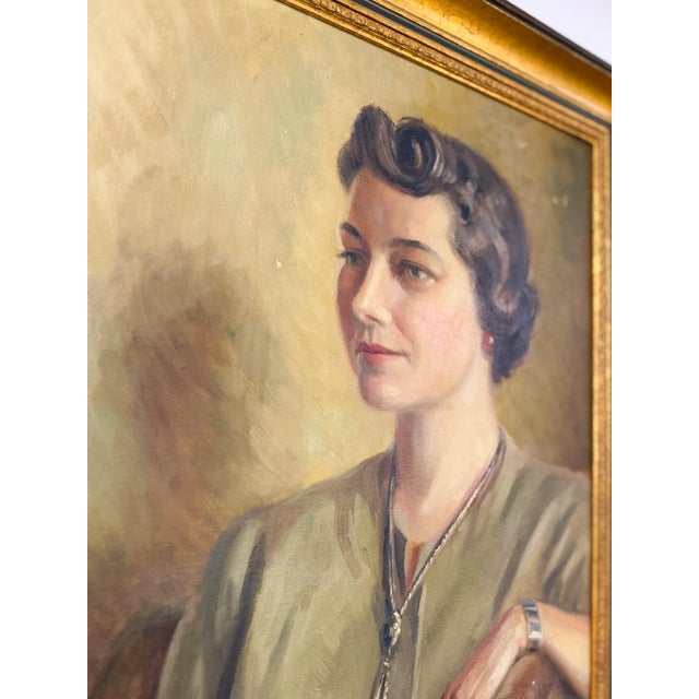 Vintage M Meier Original Oil Portrait Woman Canvas Signed Ornate Frame For Sale - Image 4 of 8