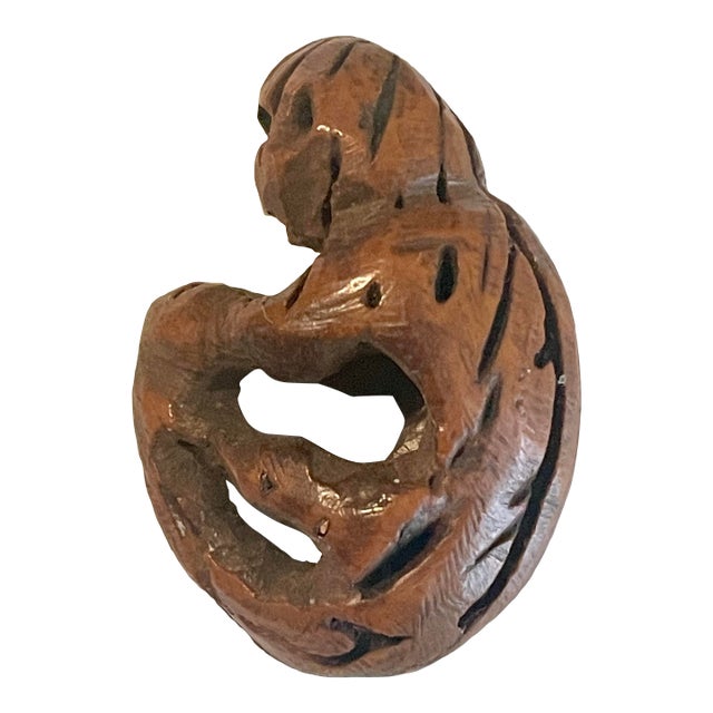 Antique Folk Art Monkey Seed Carving For Sale