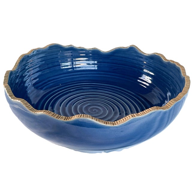 Contemporary Thai Rustic Blue Wood-Ash Glazed Pottery Bowl For Sale - Image 9 of 10