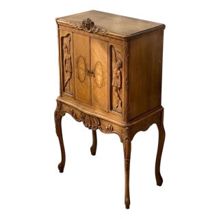 Antique French Louis XV Style Figural Marquetry Cabinet For Sale