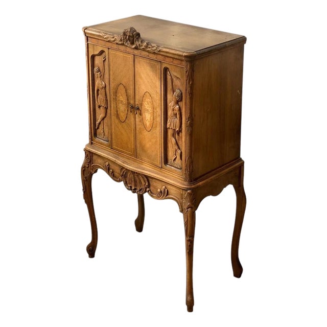Antique French Louis XV Style Figural Marquetry Cabinet For Sale