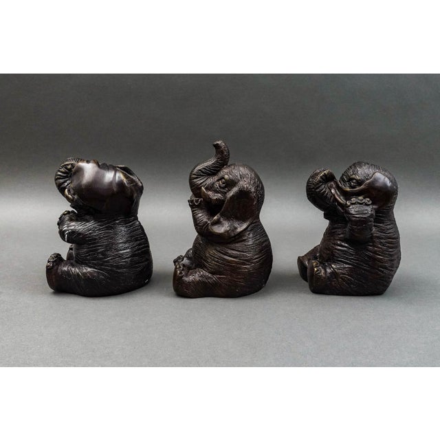 Maitland Smith Vintage Speak, Hear, See No Evil Bronze Elephant Sculpture Set Of 3 Measures approximately 3 3/8" long, 4"...