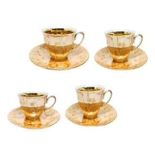Postmodern Golden Plated Cups and Saucers, Poland, 1960s, Set of 8 For Sale