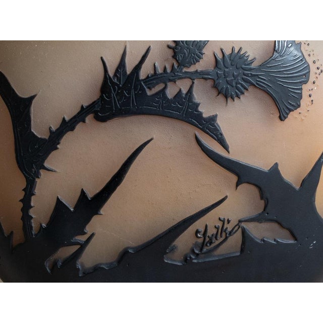 Black Art Nouveau Orange and Black Multilayer Glass Thistle Vase by Emile Gallé, 1900s For Sale - Image 8 of 10