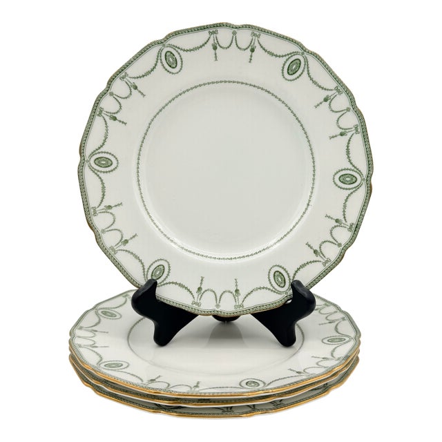 Antique Royal Doulton Countess Green & Gold Luncheon Plates, Set of 4 For Sale