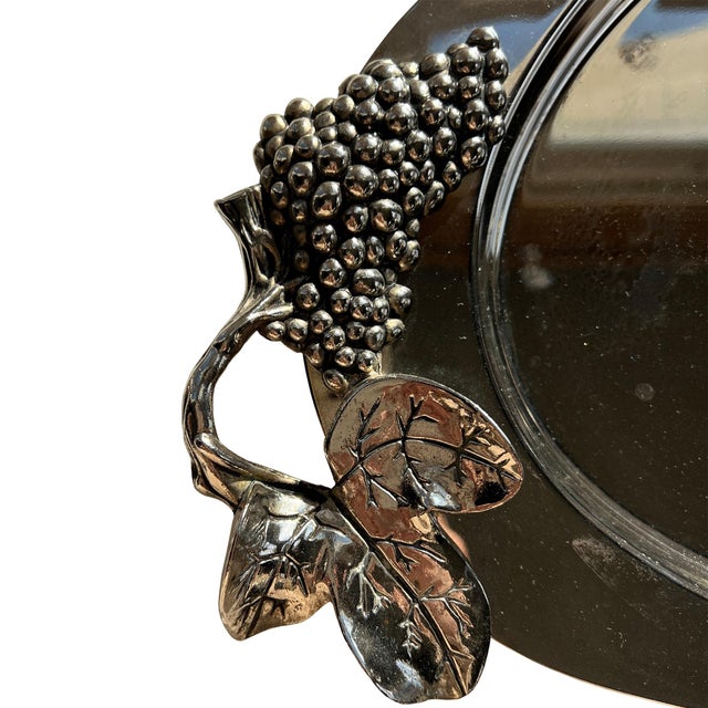 Metal Late 20th Century Godinger Silverplate Grape & Vine Oval Serving Tray, Hollywood Regency For Sale - Image 7 of 7