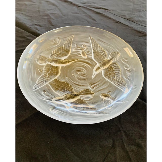 Glass 1930s Signed Verlys France "Birds & Koi" Art Glass Bowl For Sale - Image 7 of 11