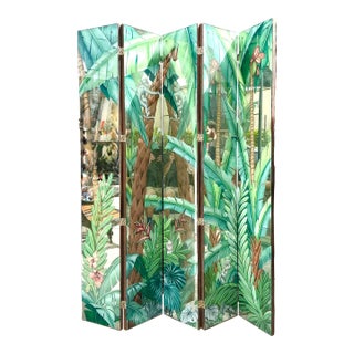 Vintage Eglomise Hand Painted Mirrored Screen For Sale