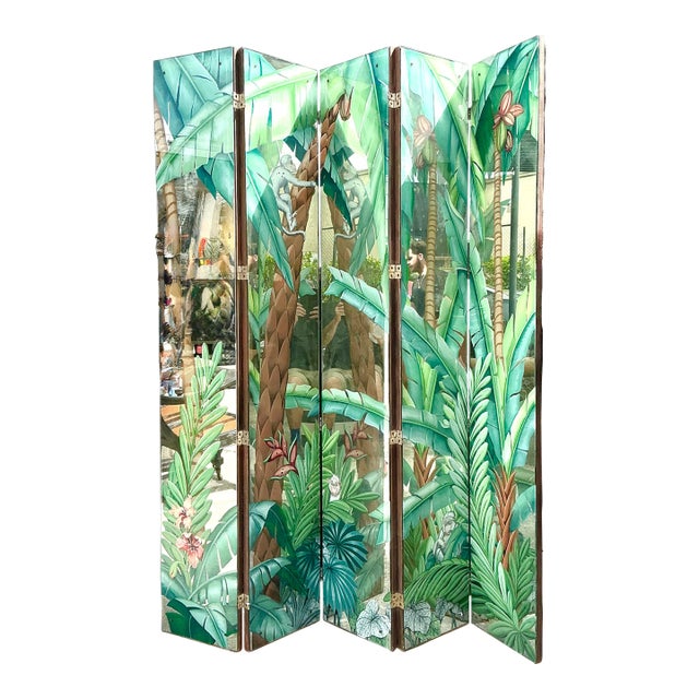 Vintage Eglomise Hand Painted Mirrored Screen For Sale