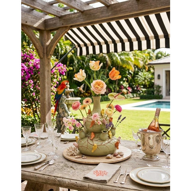 Vintage Italian Hand-Painted Ceramic Bird Tulipiere & Bud Vase For Sale - Image 9 of 11