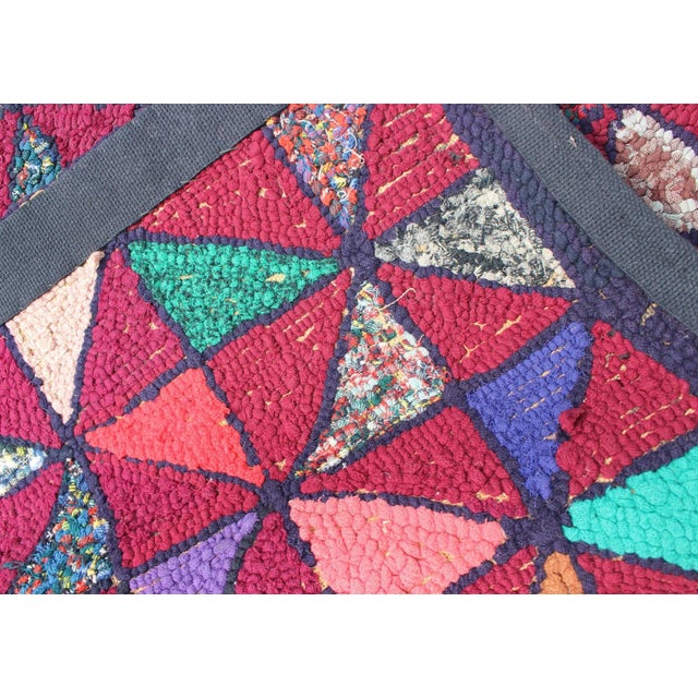 Textile Checkerboard Vintage American Hooked Rug With Geometric Designs For Sale - Image 7 of 8