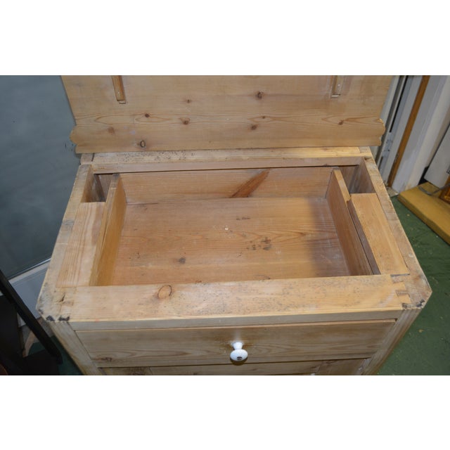 Vintage Rustic Scrubbed Pine Washstand Cupboard W/ Grey & White Marble Top For Sale - Image 15 of 18