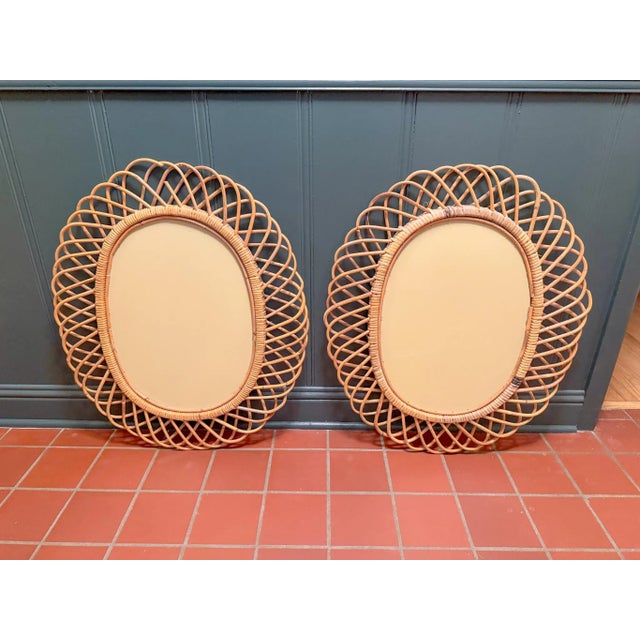 1950s Italian Wicker Oval Wall Mirrors by Franco Albini, a Pair For Sale - Image 11 of 12