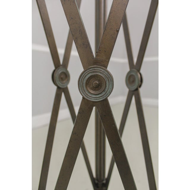 Leather Wrapped Studded Glass Top Pedestal Table For Sale - Image 9 of 11