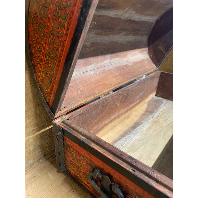 Large 19th Century Anglo Indian Malabar Treasure Chest with Hand Painted Detail & Elaborate Brass Fittings. Used by the...