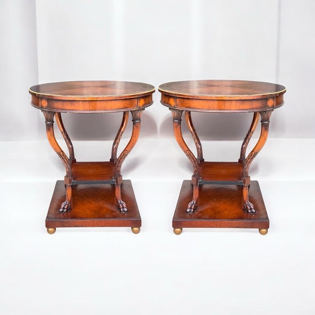 Brown Neo-Classical Style Inlaid Mahogany Side Tables - Pair For Sale - Image 8 of 8