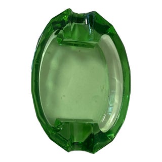 Vintage Bohemian Green Crystal Small Ashtray For Sale